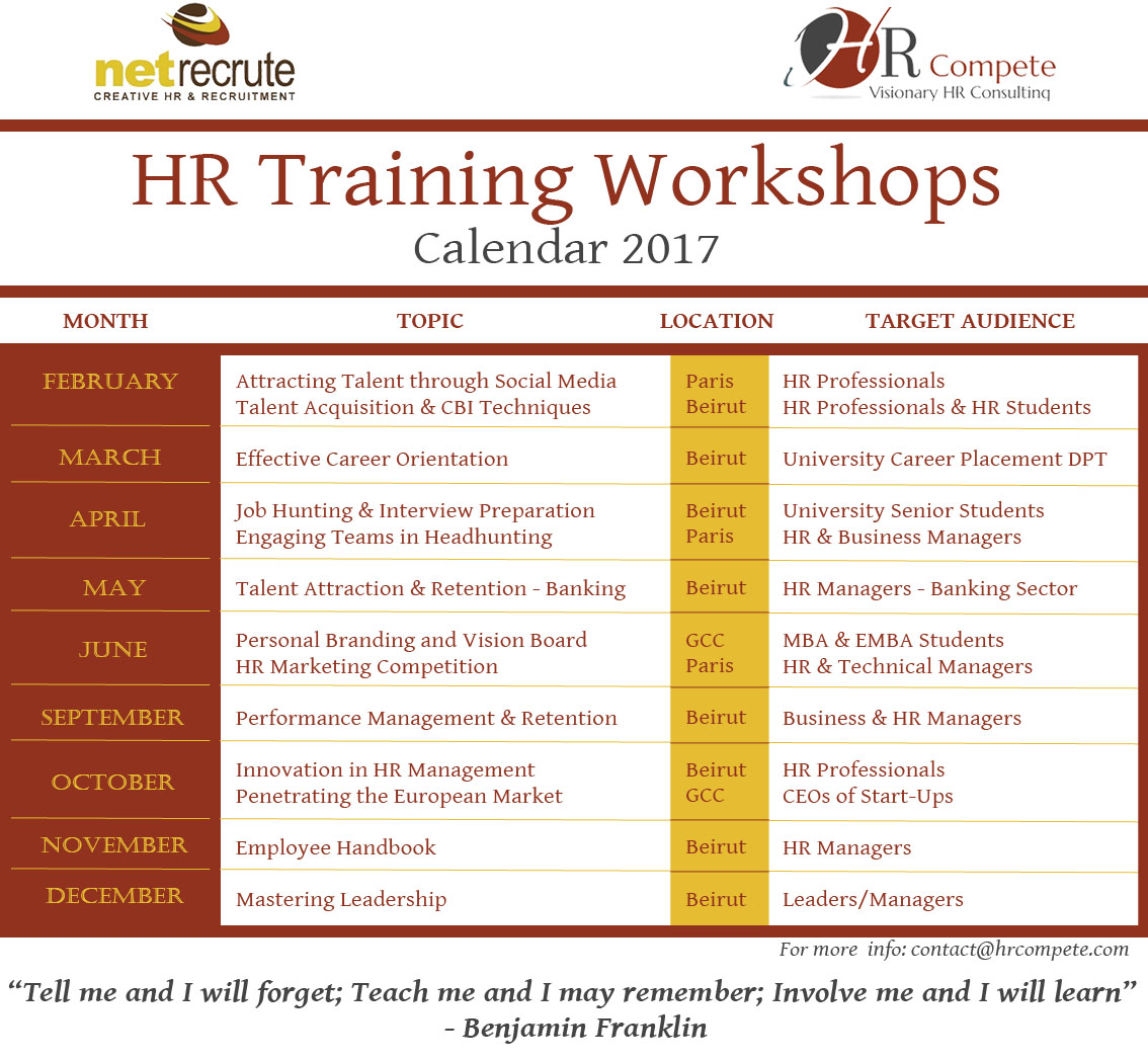 HR Training Workshops - Calendar 2017